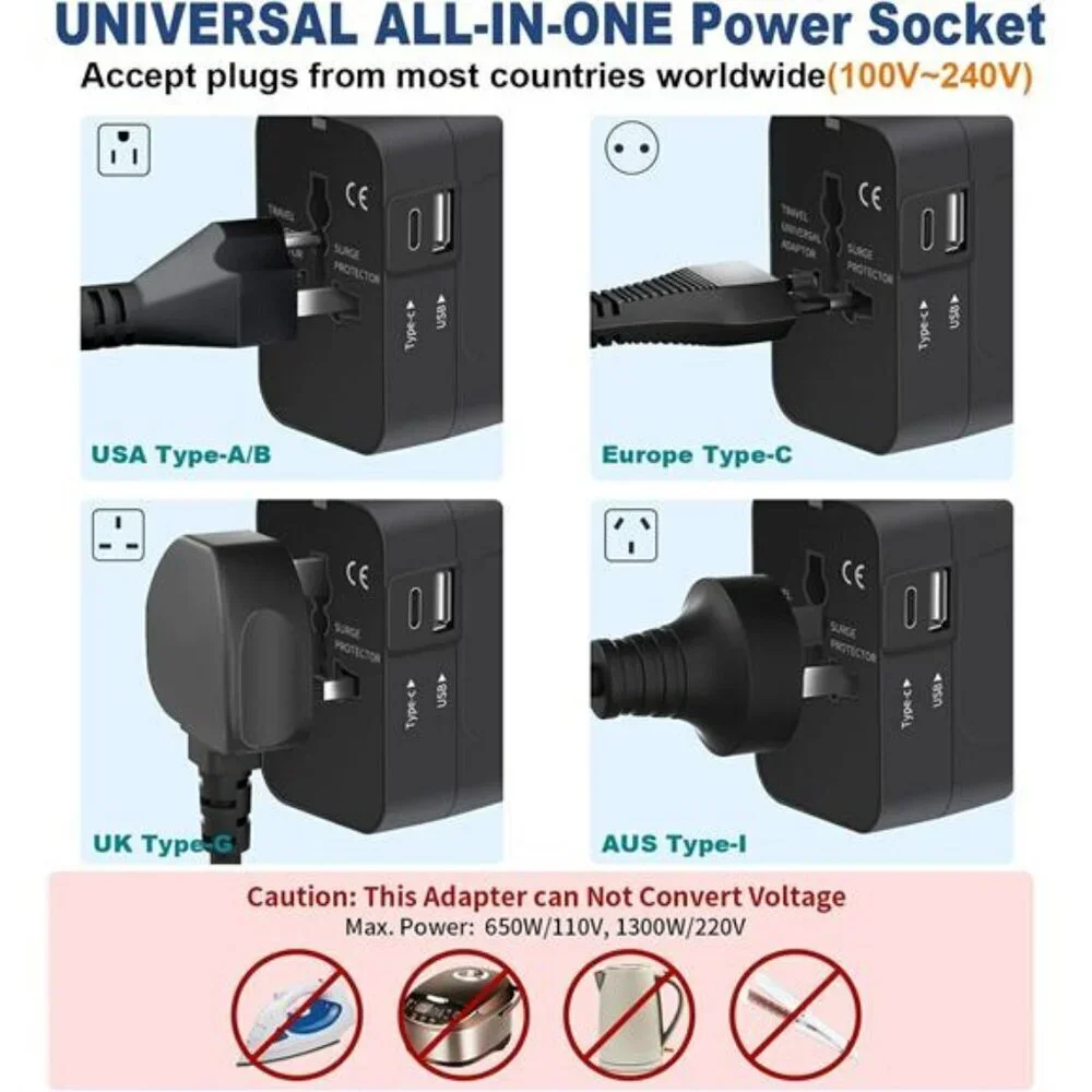 Travel Adapter with USB C Universal All in One Worldwide Travel Adapter Power C